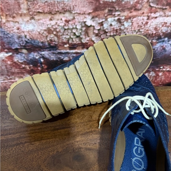 Cole Haan Zero grand Navy Leather Oxfords with Tan Soles main image 4